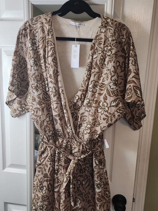 Baltic Born Pants - Baltic Born Cream Brown Floral Wrap Dress